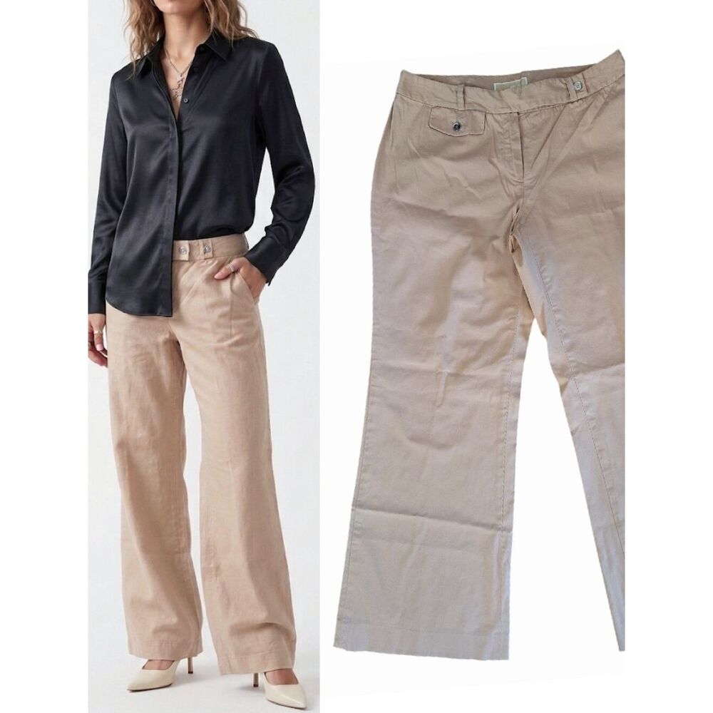Y2K Michael Kors Beige Low Waist Wide‎ Leg Trouser Pants SZ 8 Neutral Preppy